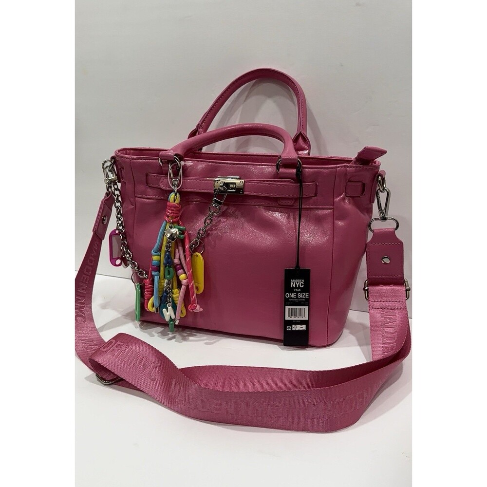 Madden NYC 2360 Pink Top Handle Satchel Crossbody Bag Charms NWT